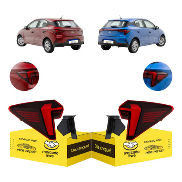 Par Lanterna Sinaleira Canto Hb20 Hatch 2023 A 2026 C/led Ambos Lados Vermelho