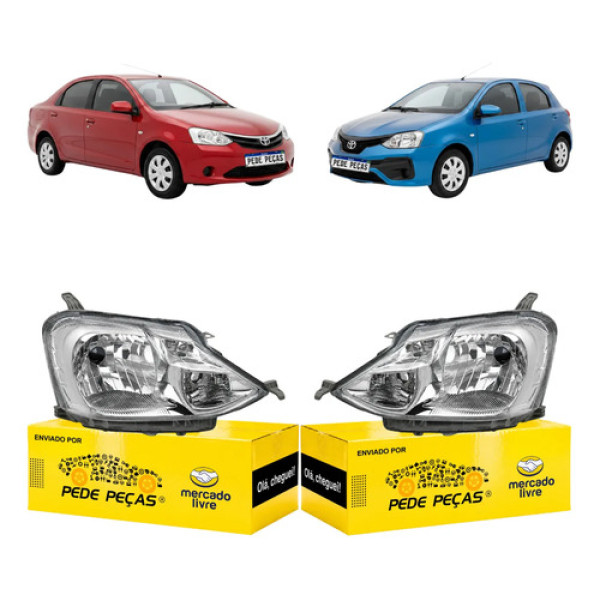 Par Farol Toyota Etios 2013 14 A 2018 Cromado Carcaça Cinza Ambos Lados