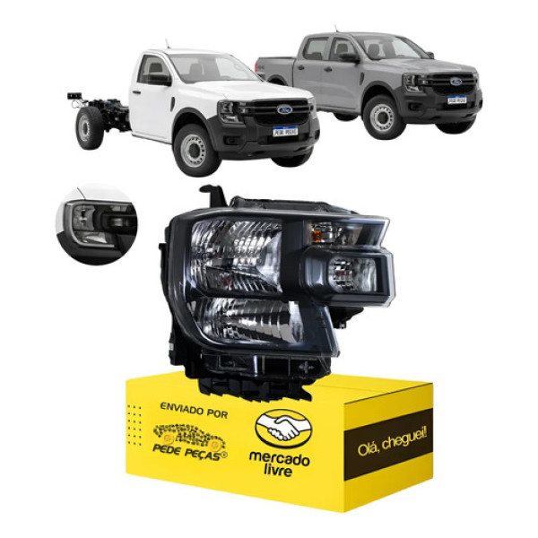 Farol Ford Ranger 2024 A 2026 C/lampadas S/led Xl Chassi Ld Direito/passageiro