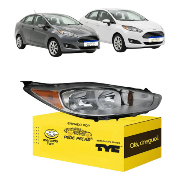 Farol Direito Ford New Fiesta 2015 2016 2017 Cromado/âmbar Direito/passageiro