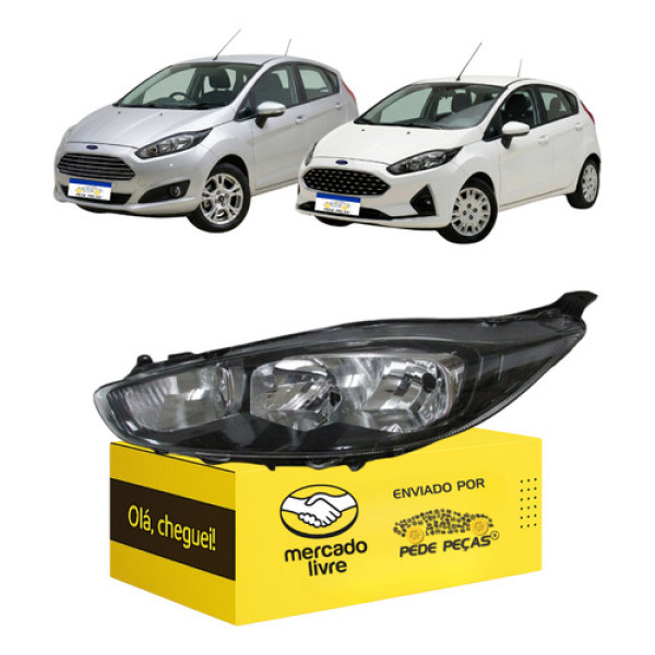 Farol Ford New Fiesta 2013 2014 2015 16 A 2019 Mascara Negra