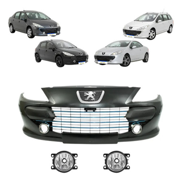 Kit Parachoque Peugeot 307 2007 A 2012 Grade Emblema Milha Preto