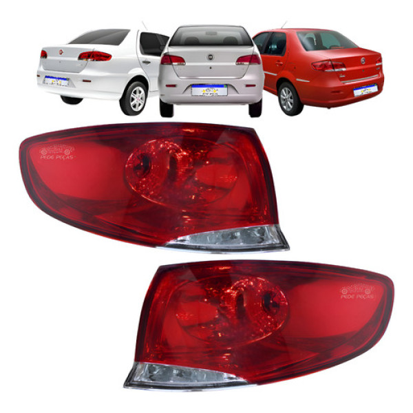 Par Lanterna Fiat Siena 2008 2009 2010 2011 2012 2014 A 2016 Ambos Lados Vermelho