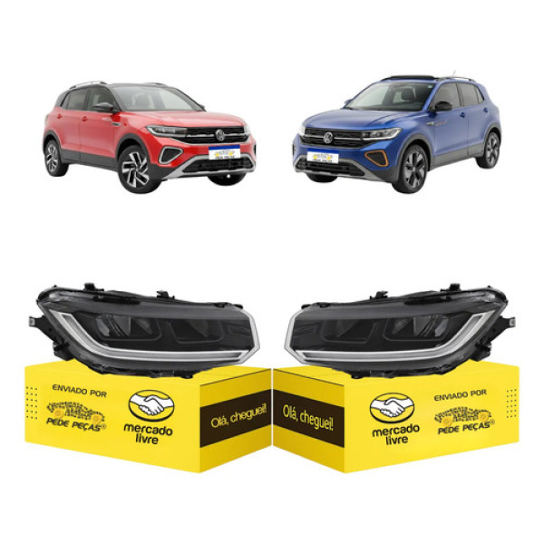 Par Farol Volkswagen T-cross 2025 2026 Com Reator Full Led Ambos Lados