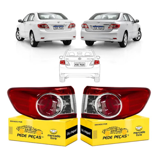 Par Lanterna Traseira Canto Toyota Corolla 2012 A 2014 S/led Ambos Lados Vermelho Cristal