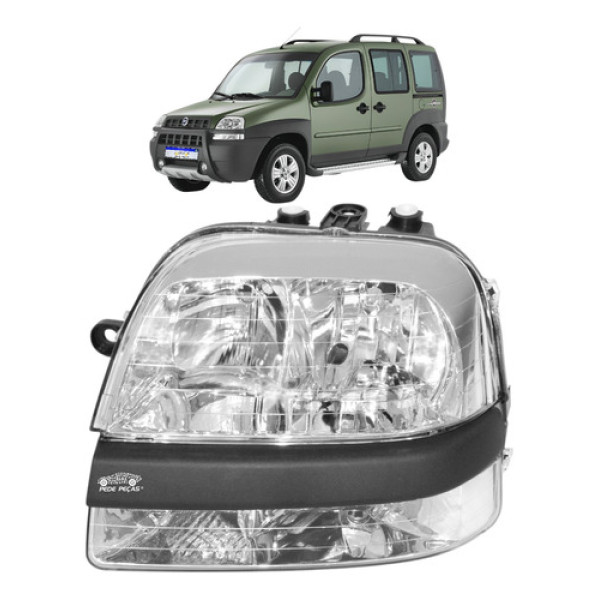 Farol Fiat Doblo 2002 2003 2004 2005 A 2009 Cromado Le Esquerdo/motorista