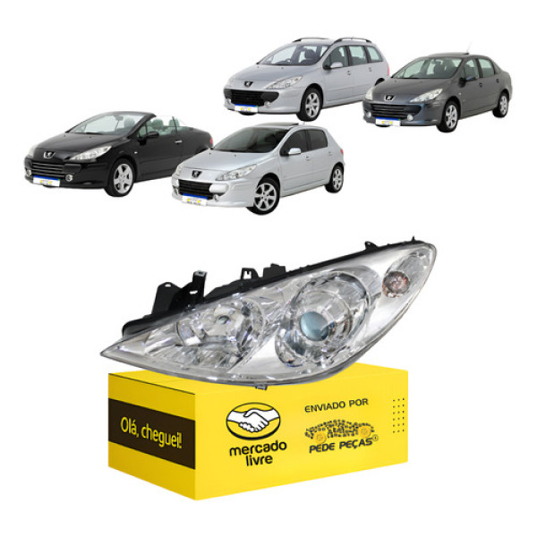 Farol Peugeot 307 2007 2008 2009 2010 2011 2012 Cromado