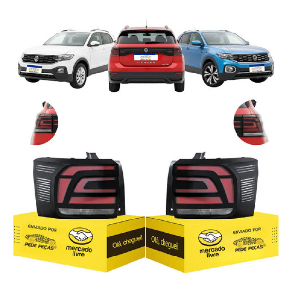 Par Lanterna Vw T-cross 2019 2020 2021 2022 2023 2024 C/led Ambos Lados Fumê