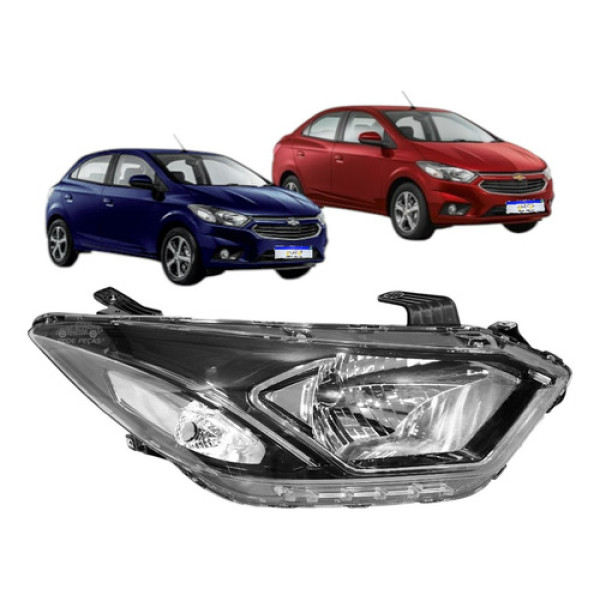 Farol Onix Prisma Cromado 2017 A 2021 Led Ld Direito Novo Direito/passageiro