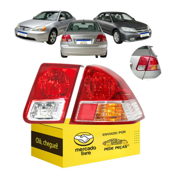 Par Lanterna Honda Civic 2003 2004 2005 2006 Nova L.d Direito/passageiro Vermelho