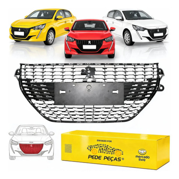 Grade Radiador Peugeot 208 2021 2022 2023 2024 Preto/cromado