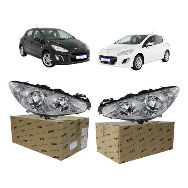 Par Farol Peugeot 308 2011 A 2015 Mascara Cromada Foco Duplo Ambos Lados