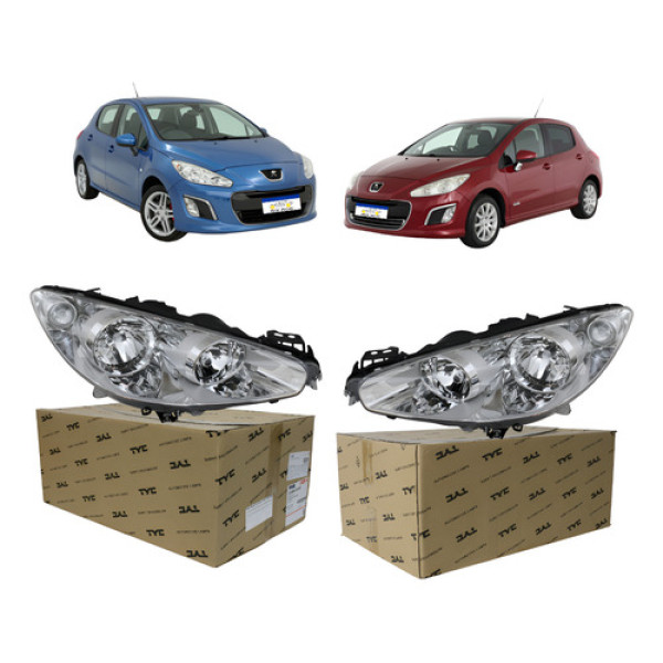 Farol Foco Duplo 308 2011 A 2015 Par Peugeot Mascara Cinza Ambos Lados