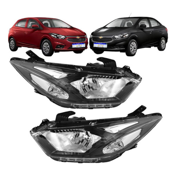 Farol Chevrolet Onix Prisma 2017 2018 2019 Friso Preto