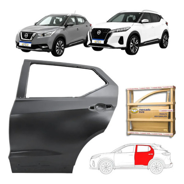 Porta Traseira Nissan Kicks 2016 2018 A 2024 Novo Le Traseira Esquerdo Preto