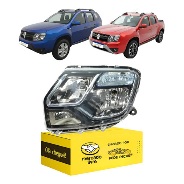 Farol Renault Duster Oroch 2016 17 18 19 2020 Cupula Azul Le Esquerdo