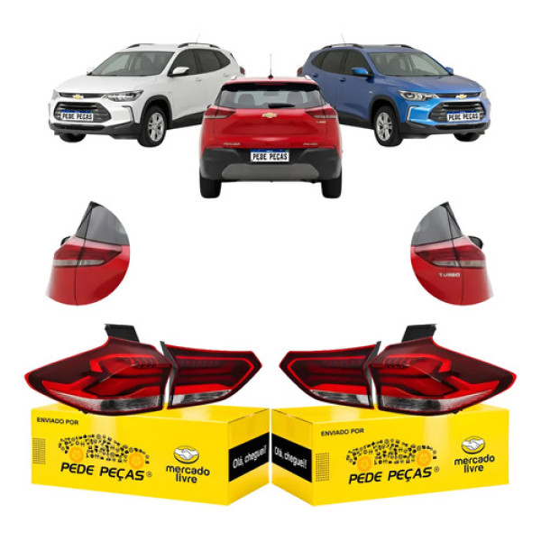 Jogo Completo Sinaleira Traseira Tracker 2020 A 2025 C/led Ambos Lados Vermelho Cristal