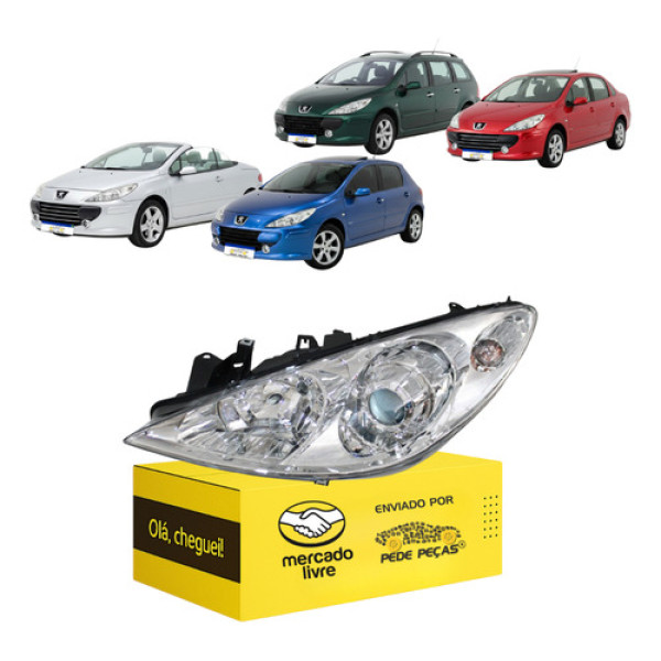 Farol Peugeot 307 2007 2008 2009 2010 2011 2012 Cromado Novo
