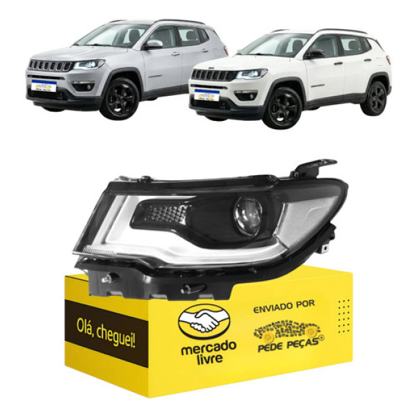 Farol Jeep Compass 2017 2018 2019 2020 21 Led Lado Esquerdo Esquerdo/motorista