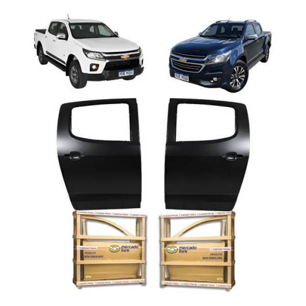 Par Porta Traseira Chevrolet S10 2012 13 14 15 16 17 A 2024 Traseira Ambos Lados Preto Liso Para Pintura
