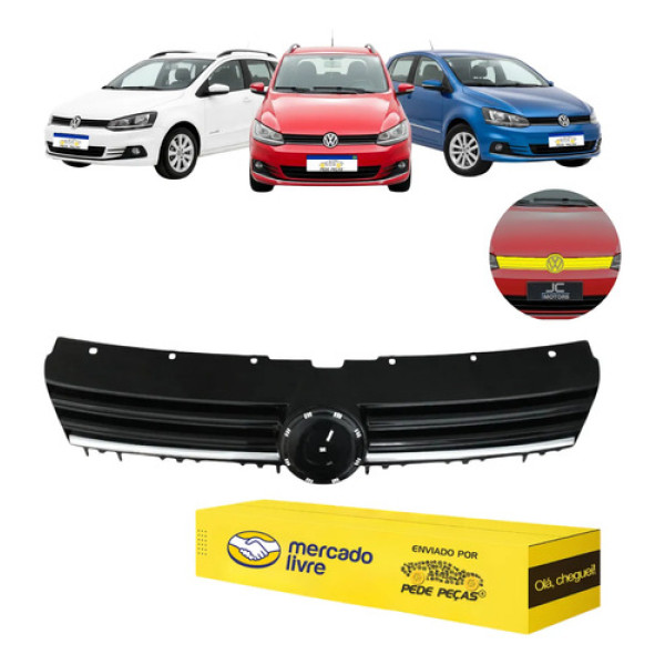 Grade Central Vw Fox 2015 A 2022 Spacefox 2015 A 2019 Preto Com Friso Cromado Cromado