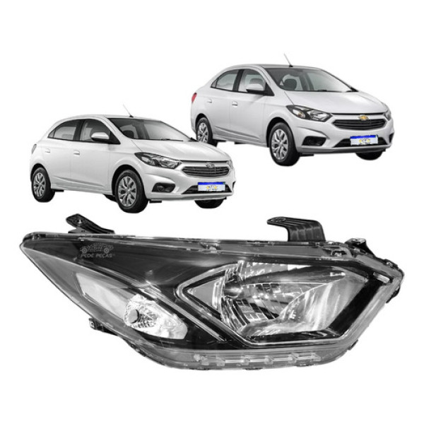 Farol Chevrolet Onix Prisma 2017 A 2021 Friso Cromado Led Ld Direito/passageiro
