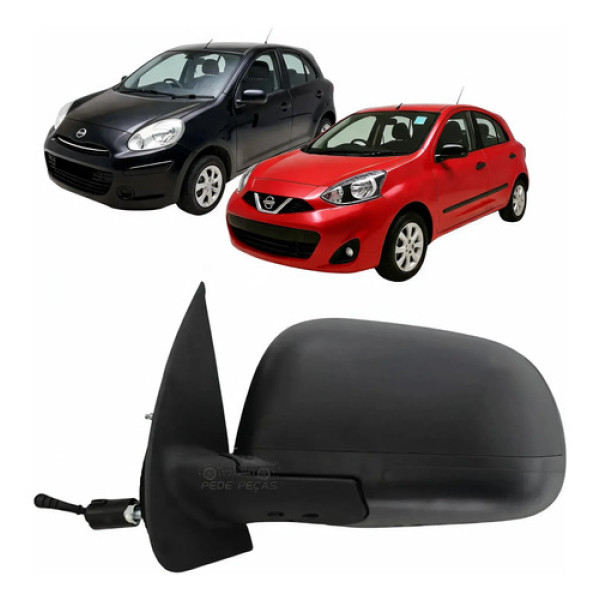 Retrovisor Le Nissan March 2012 A 2020 Preto Texturizado Esquerdo