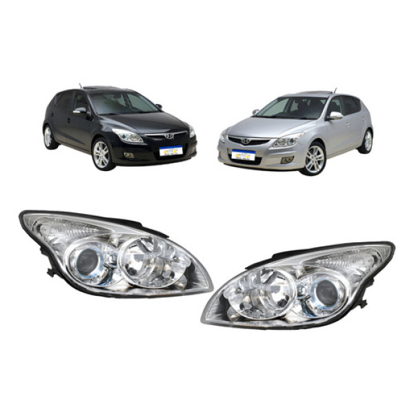 Par Farol I30 2009 A 2012 Cromado Foco Duplo Manual Ambos Lados