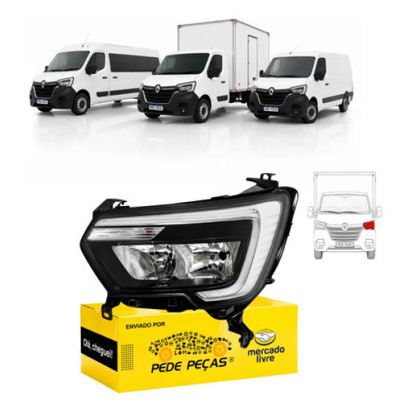 Farol Esquerdo Renault Master 2023 2024 2025 2026 C/led Esquerdo/motorista