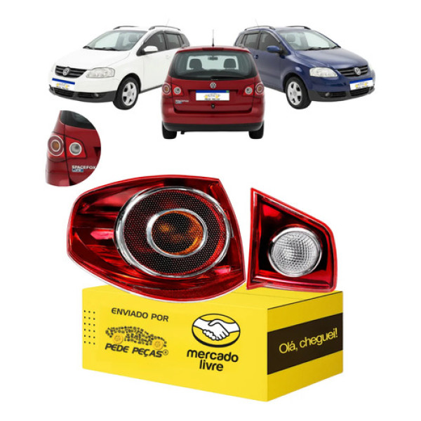 Par Lanterna Vw Spacefox 06 07 2008 2009 2010 Ré Cristal Le Esquerdo/motorista Vermelho