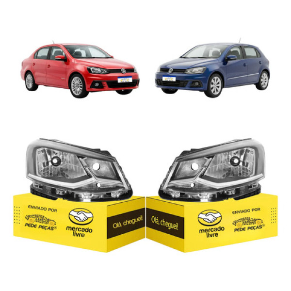 Par Farol Vw Gol Voyage G7 2017 2018 Friso Cromado Direito