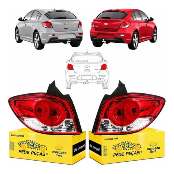 Par Lanterna Cruze 2011 2012 2013 2014 2015 2016 Hatch Novo Ambos Lados Vermelho