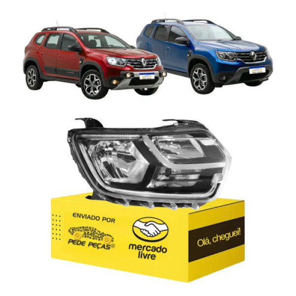 Farol Renault Duster 2021 22 2023 2024 Com Led C/reator Ld Direito/passageiro