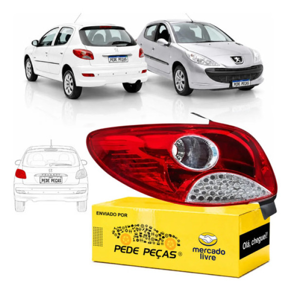 Sinaleira Traseira Peugeot 207 Hatch 2008 09 10 11 A 2015 Le Esquerdo/motorista Vermelho/critsal Com Grade Cromada