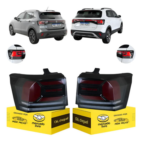 Par Lanterna Traseira Vw T-cross 2025 2026 2027 Com Led Nova Ambos Lados Vermelho