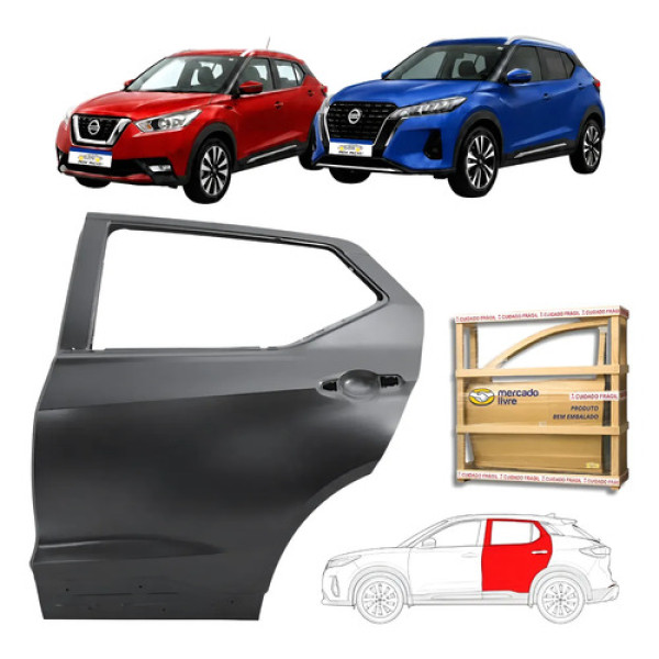 Porta Traseira Nissan Kicks 2016 2021 A 2024 Novo Le Traseira Esquerdo Preto