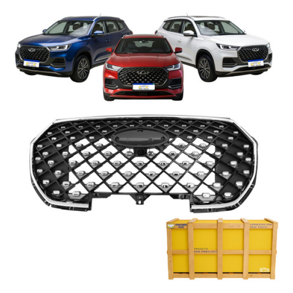 Grade Central Chery Tiggo 8 2023 2024 2025 2026 Nova Preto Cromado