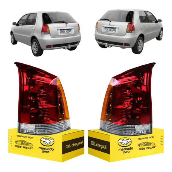 Par Lanterna Sinaleira Fiat Palio 2003 04 A 07 2008 Tricolor Ambos Lados Vermelho/cristal/âmbar