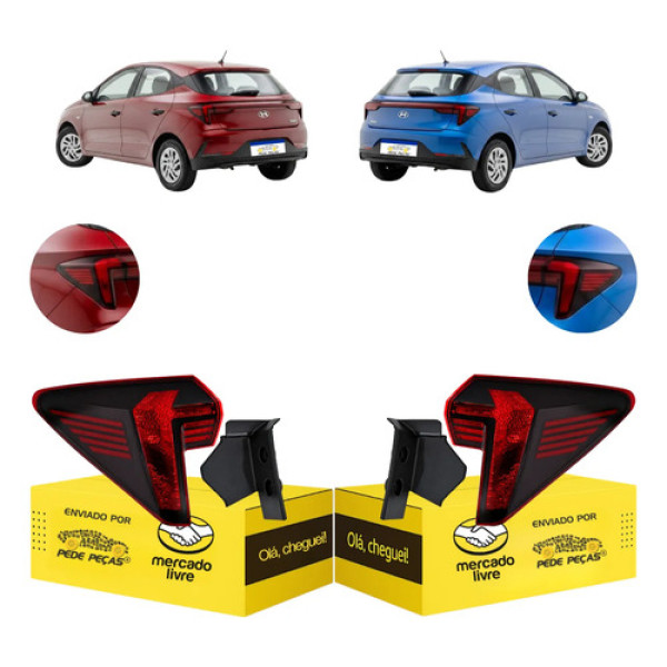 Par Lanterna Traseira Canto Hb20 2023 2024 2025 2026 S/led Ambos Lados Vermelho