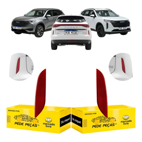 Par Refletor Parachoque Traseiro Haval H6 2023 24 25 26 2027 Vermelho