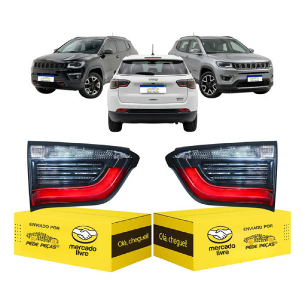 Par Lanterna Tampa Jeep Compass 2017 2018 2019 20 2021 C/led Ambos Lados Preto/vermelho/cristal