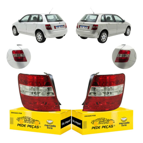 Par Lanterna Traseira Fiat Stilo 2002 2003 2004 2005 06 2007 Ambos Lados Vermelho Cristal