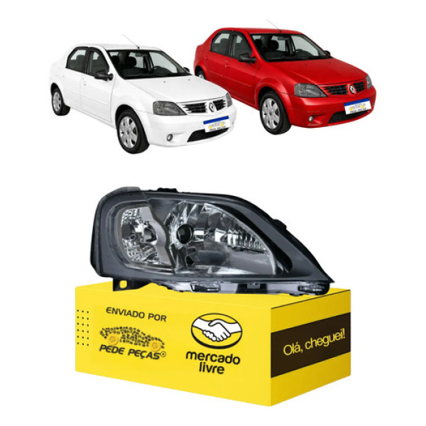 Farol Renault Logan 2007 2008 2009 2010 Máscara Cinza Ld Direito/passageiro
