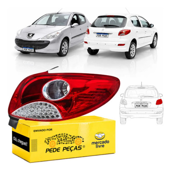 Sinaleira Traseira Peugeot 207 Hatch 2008 09 10 11 A 2015 Ld Direito/passageiro Vermelho/cristal Com Grade Cromada