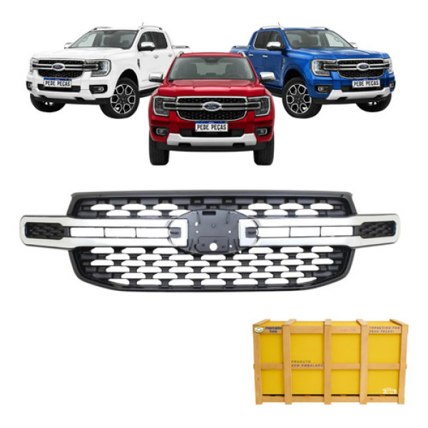 Grade Central Frontal Ford Ranger 2024 2025 2026 Preto/cromado