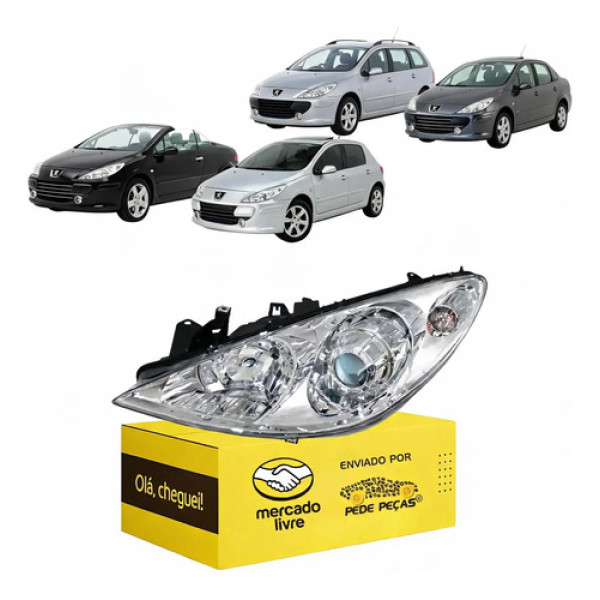 Farol Peugeot 307 Ano 2007 2008 2009 2010 2011 2012 Cromado