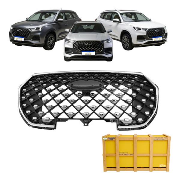 Grade Chery Tiggo 8 2023 2024 2025 2026 Novo Preto Cromado