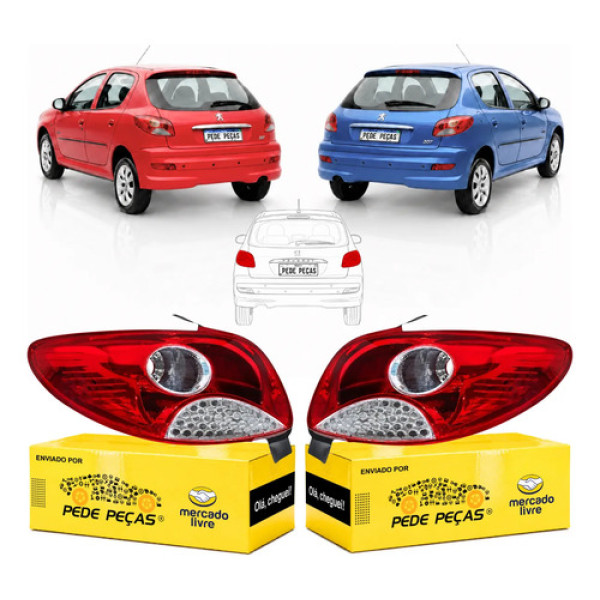 Par Sinaleira Traseira Peugeot 207 Hatch 2008 2009 10 A 2015 Ambos Lados Vermelho/cristal Com Grade Cromada