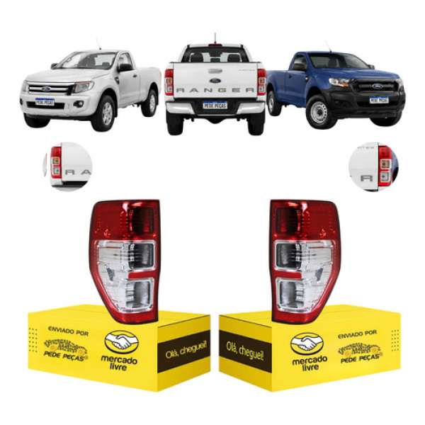 Par Lanterna Traseira Ford Ranger 2013 14 15 16 17 A 2023 Ambos Lados Vermelho