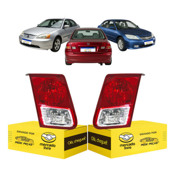 Par Lanterna Civic 2001 2002 2003 2004 2005 2006 Tampa Nova Ambos Lados Vermelho